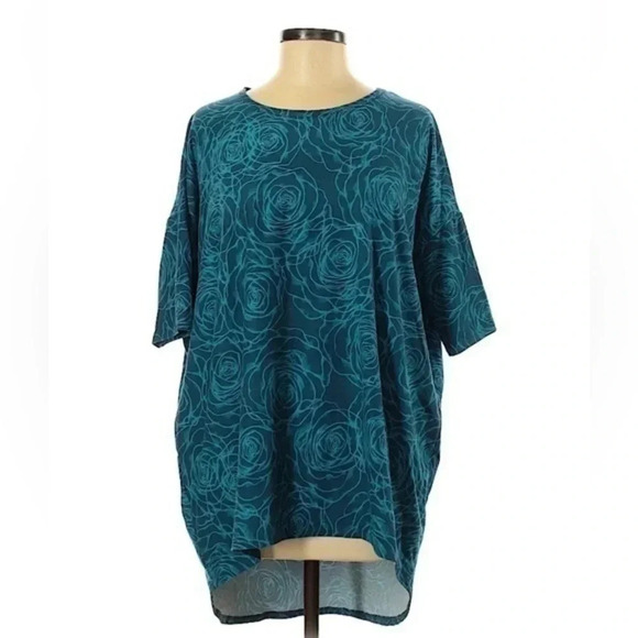 LuLaRoe Dark Teal Scribble Floral Roses Oversized Irma High Low Tunic Size M - Picture 1 of 2